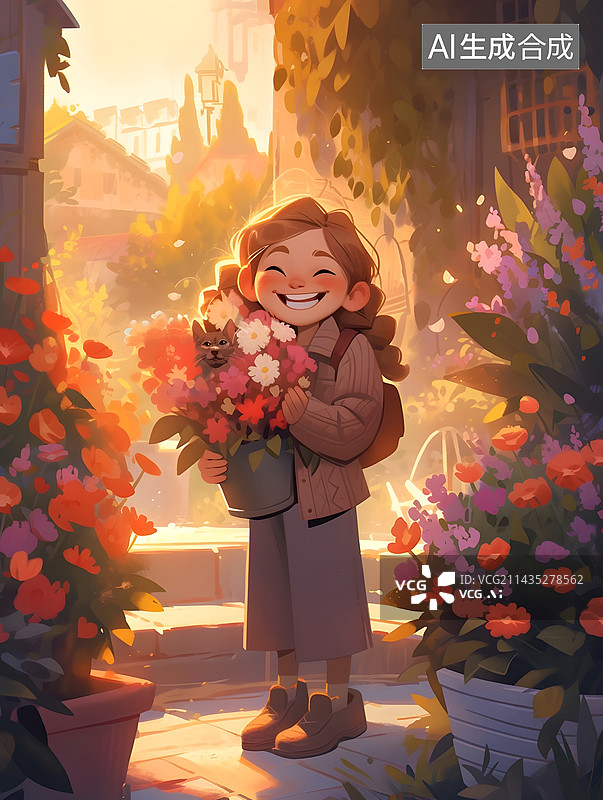 【AI数字艺术】春天女孩花园节气图片素材