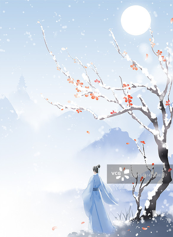 冬至下雪梅花古风图图片素材