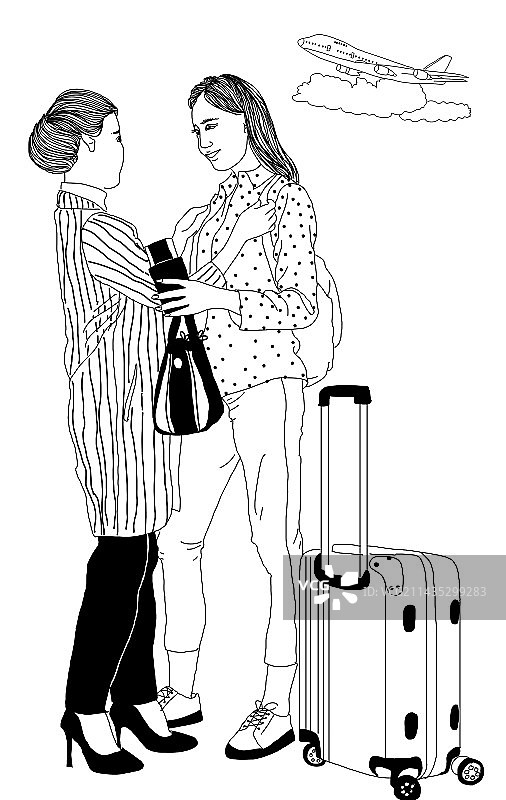 带着行李的女人和妈妈告别图片素材