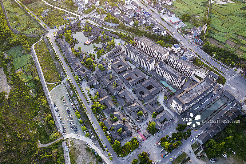 中国陕西省汉中市勉县诸葛古镇景区航拍图片素材