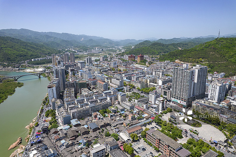 中国陕西省安康市石泉县全景航拍图图片素材