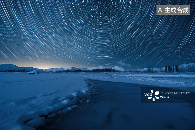 【AI数字艺术】星空下的雪山图片素材