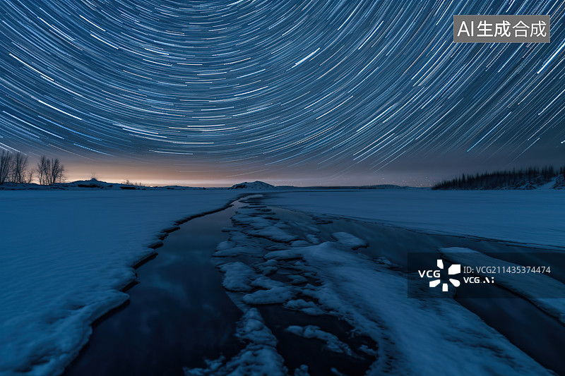 【AI数字艺术】星空下的雪山图片素材