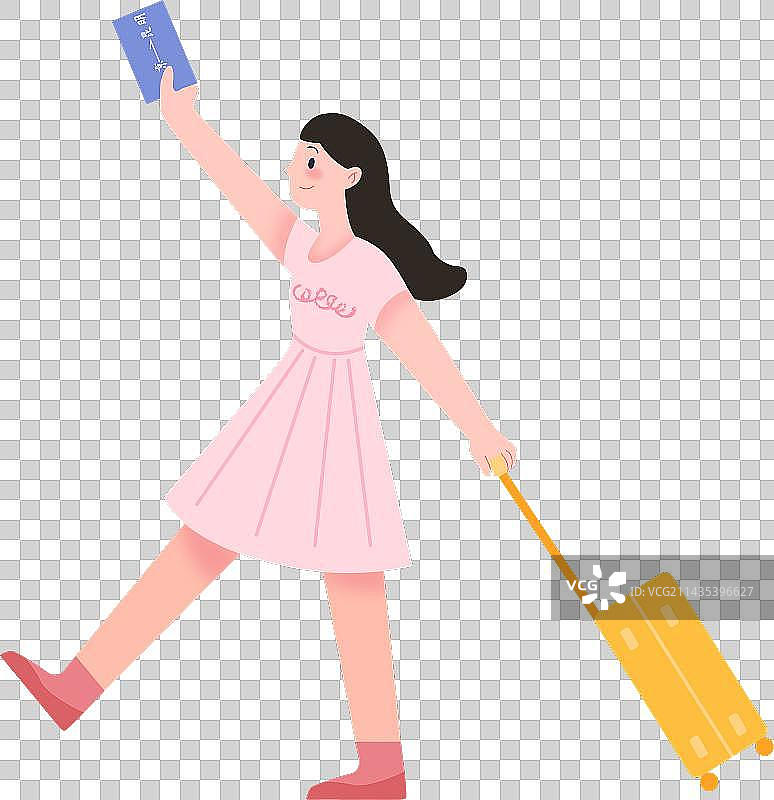 拿着车票，拉着行李箱准备出发旅游的女生图片素材