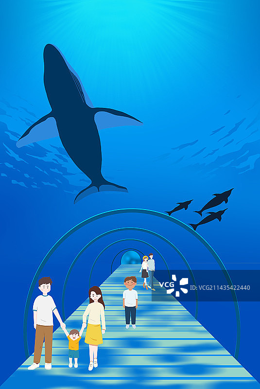 61儿童节夏天夏季放假度假假日周末休息放松旅游游玩旅行水族馆探索发现插画图片素材