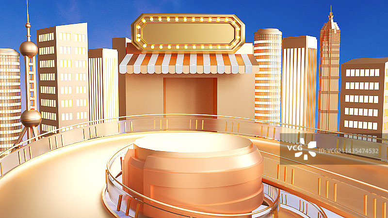 金色酷炫电商3D促销立体促销场景图片素材