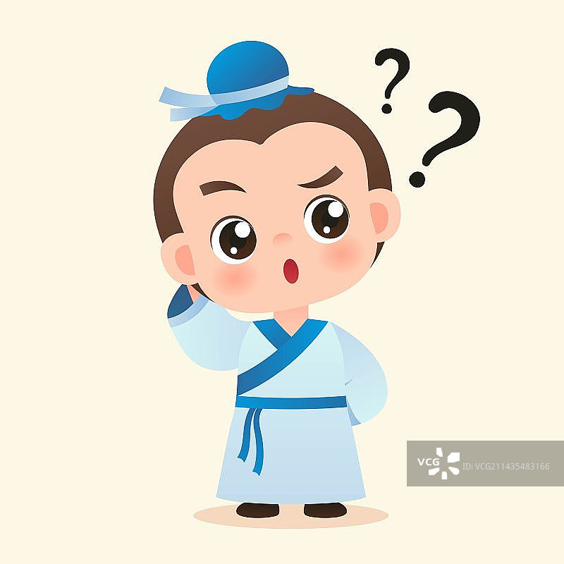 手绘疑问卡通古代人图片素材