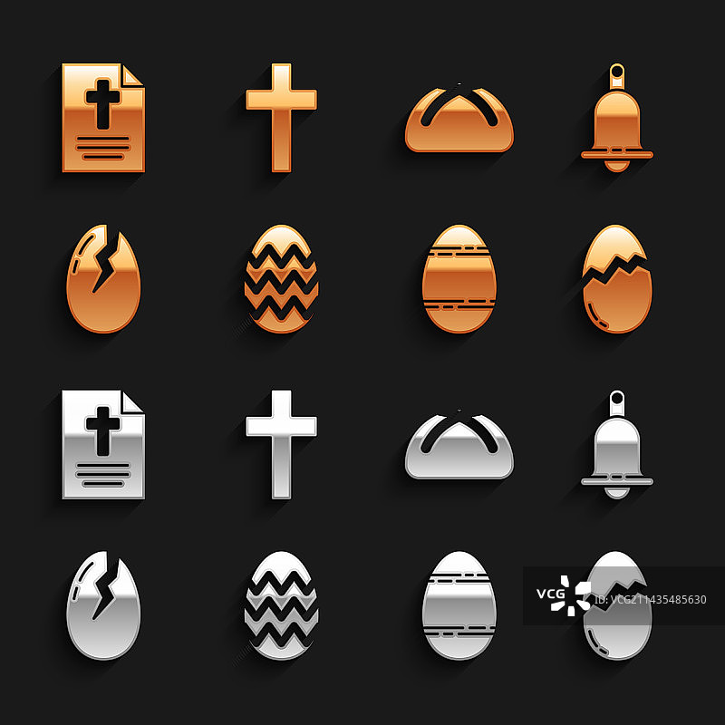 复活节彩蛋、铃铛与碎蛋糕图片素材