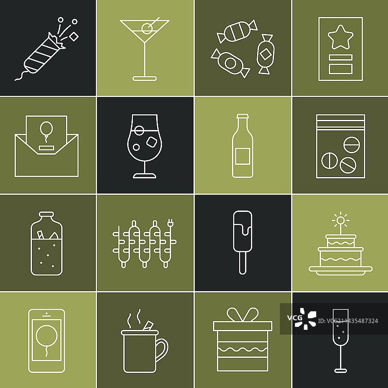 香槟杯燃烧的蛋糕组合图片素材