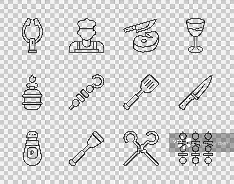 线条图案：胡椒、烤肉串、牛排图片素材