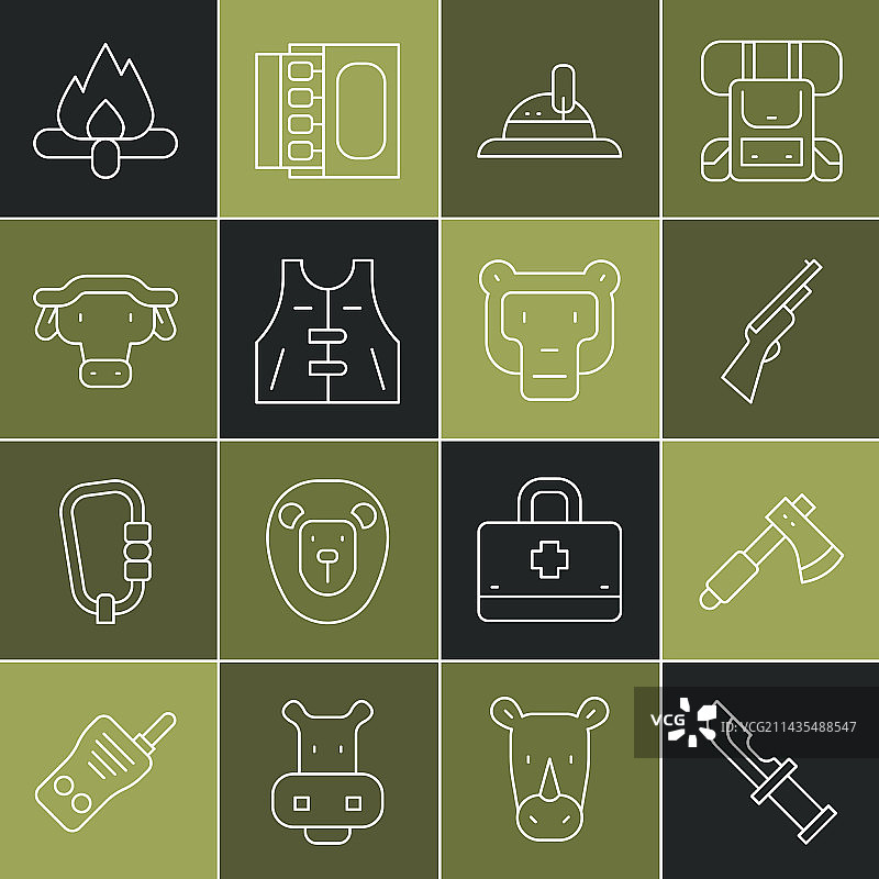 猎人刀具木斧猎枪线条图标图片素材