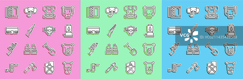 犀牛、熊头、露营灯线条组合图片素材