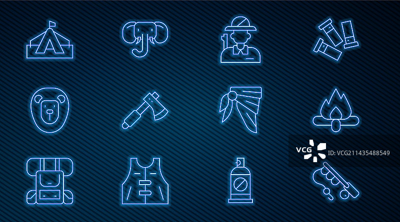 鱼竿篝火猎人木斧组合图片素材