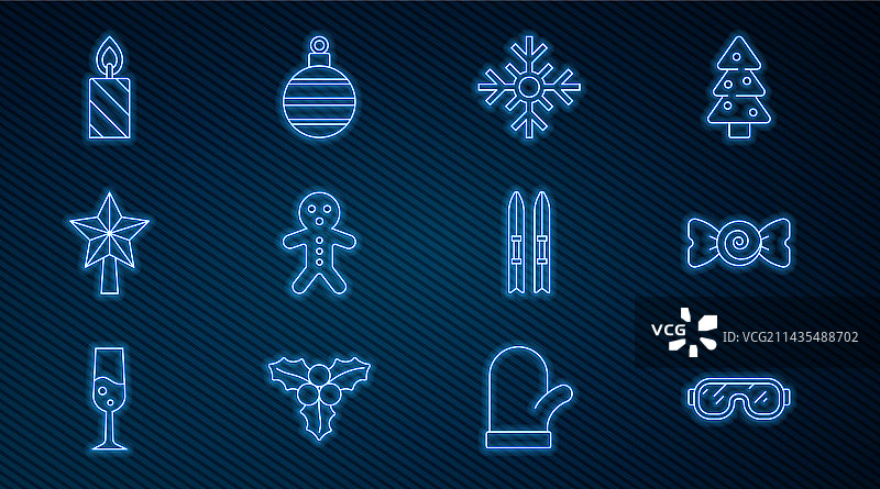 线条集：滑雪镜、糖果、雪花、圣诞装饰图片素材