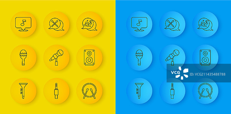 鼓、鼓槌、沙球和麦克风等线条组合图片素材