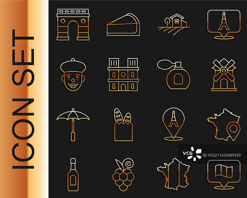 法国旗帜、地图和风车村图片素材