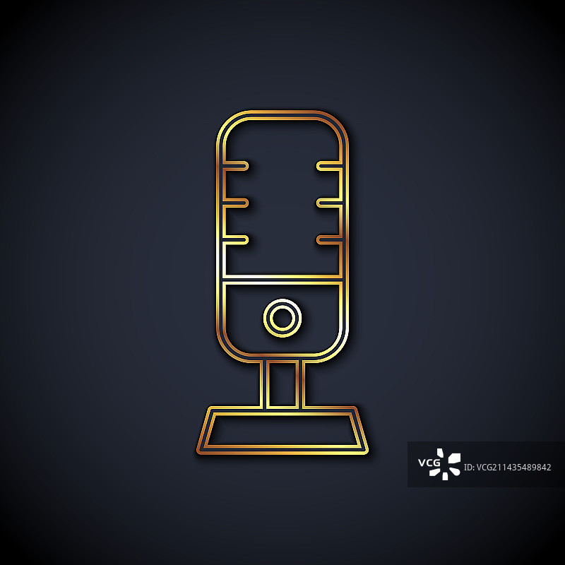 黑色背景上的金色麦克风图标图片素材