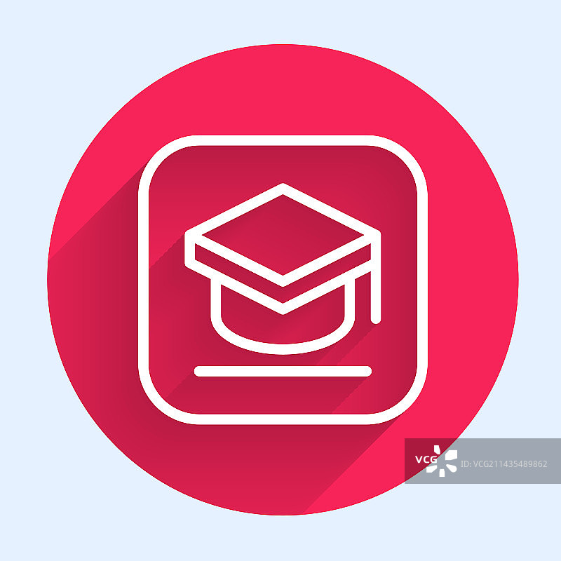 白色线条毕业帽图标，长阴影图片素材