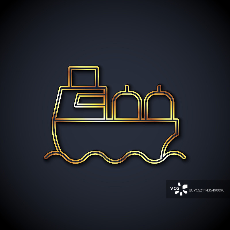 金色线条油轮图标，黑色背景图片素材