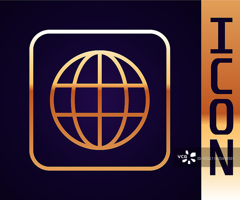 黑色背景上的金色线条全球图标图片素材