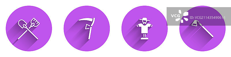 铲子、镰刀、稻草人和锄头图标图片素材