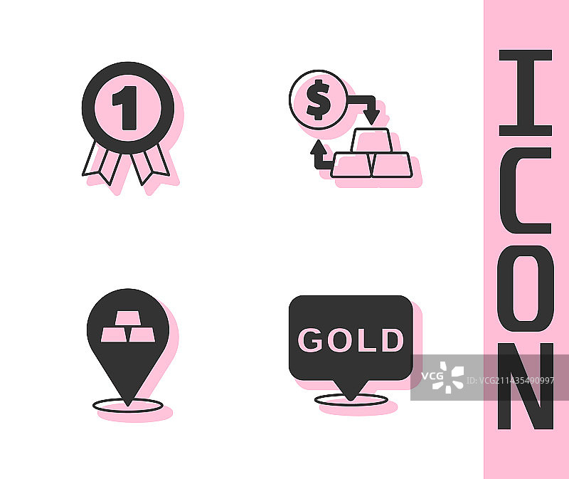 金条套装：奖牌与货币兑换图标图片素材