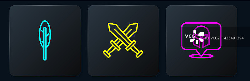 羽毛笔希腊头盔和交叉线条设置图片素材