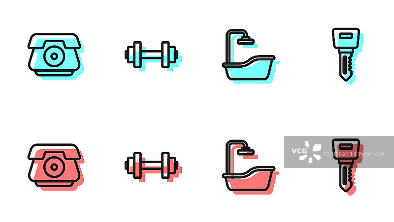 浴缸电话哑铃组合图片素材