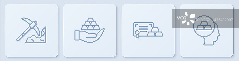 金矿采矿金条证书手线条组合图片素材