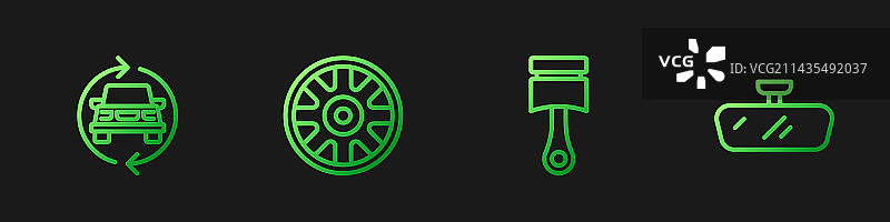 发动机活塞汽车维修合金车轮线条组合图片素材