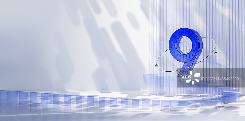 3D渲染蓝色立体数字9倒计时插画图片素材