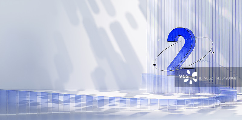 3D渲染蓝色立体数字2倒计时插画图片素材