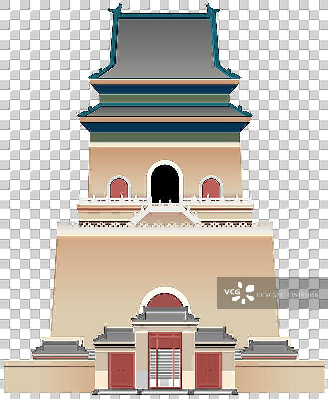北京古都地标古建钟楼扁平PNG透底插画图片素材
