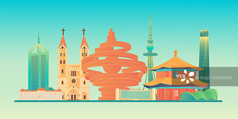 青岛城市天际线矢量插画图片素材