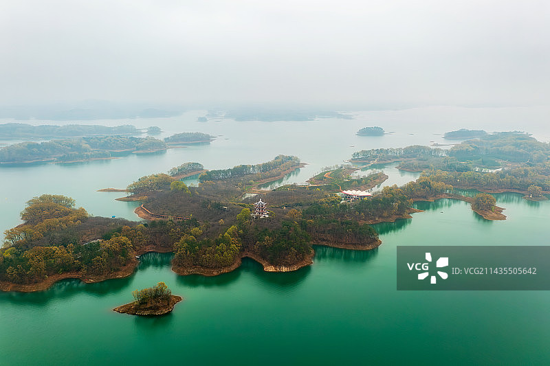 河南省信阳市5A级旅游景区南湾湖（茶岛）春季户外航拍图片素材