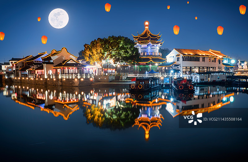苏州山塘街夜景图片素材