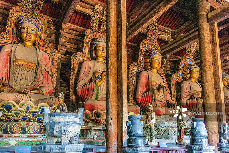 中国辽宁锦州义县奉国寺大雄殿内佛像图片素材