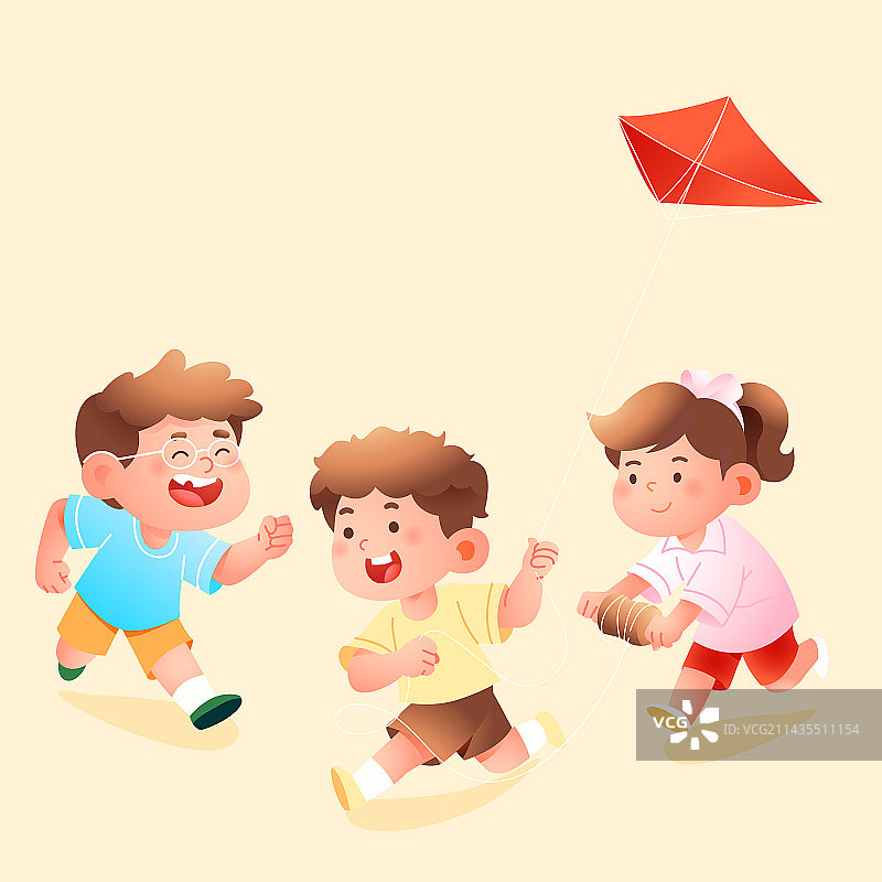 卡通夏季夏天儿童节教育学生少儿小朋友打篮球放风筝户外活动暑假休闲旅游兴趣爱好自然风景渐变矢量插画图片素材