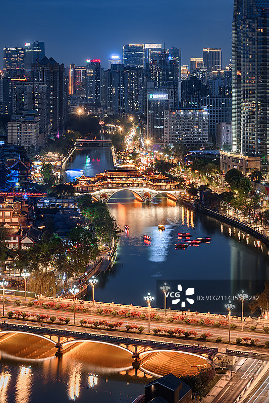 成都锦江安顺廊桥与九眼桥夜景风光图片素材