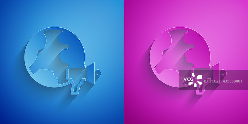 剪纸风格世界新闻图标，蓝色背景图片素材