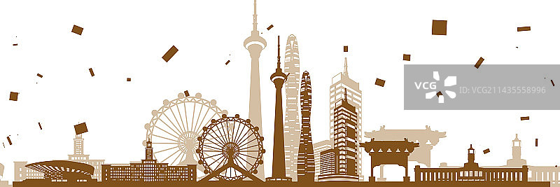 天津城市剪影建筑地标插画图片素材