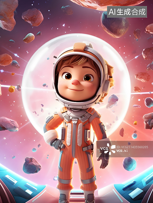 【AI数字艺术】儿童节小孩在幻想绚烂宇宙三维渲染插画图片素材
