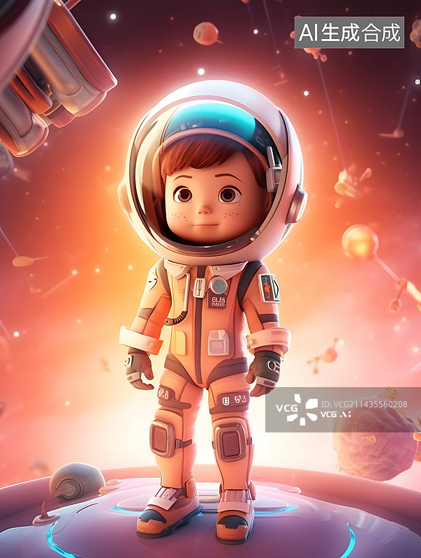 【AI数字艺术】儿童节小孩在幻想绚烂宇宙三维渲染插画图片素材