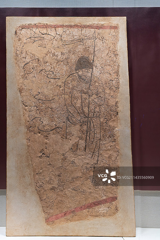 中国唐代陵墓壁画，执旗人物壁画图片素材