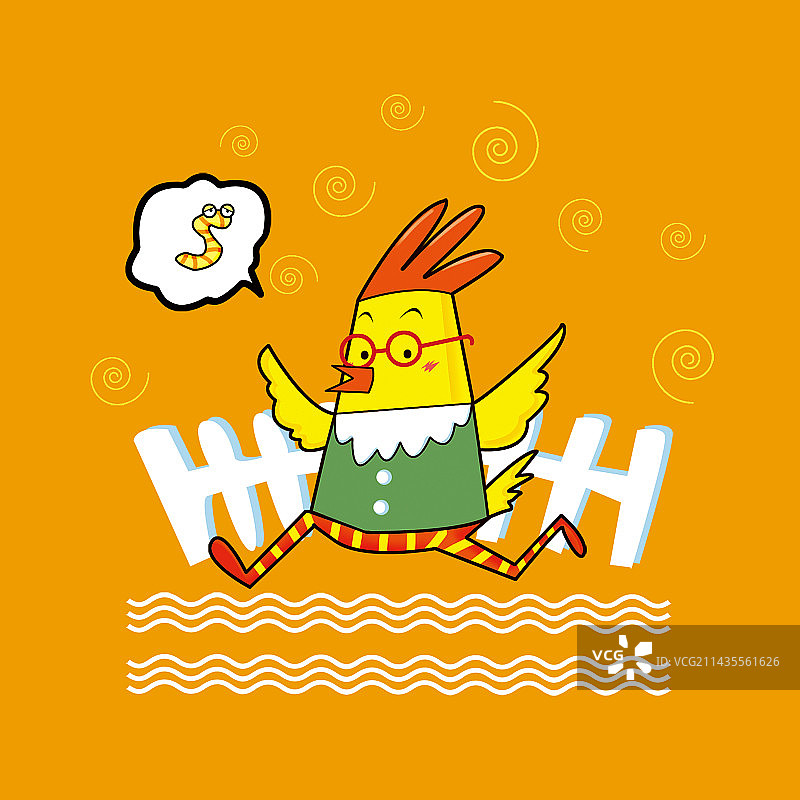 奔跑的小鸡去吃小毛虫图片素材