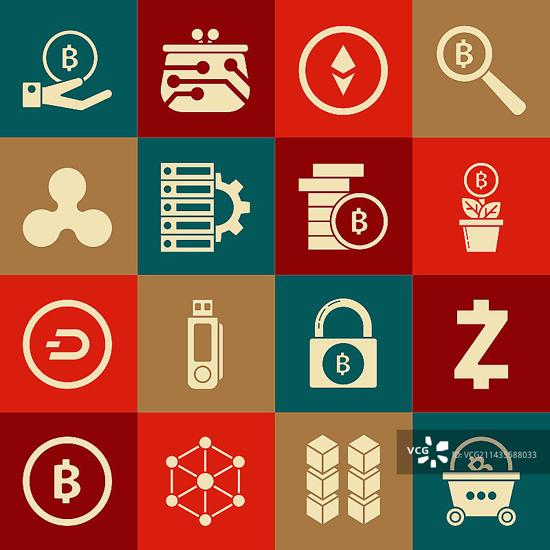 带比特币加密货币的购物篮套装图片素材