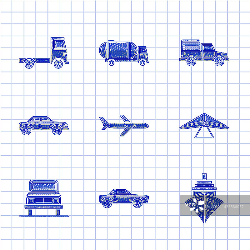 飞机轿车、货船和悬挂式滑翔机图片素材