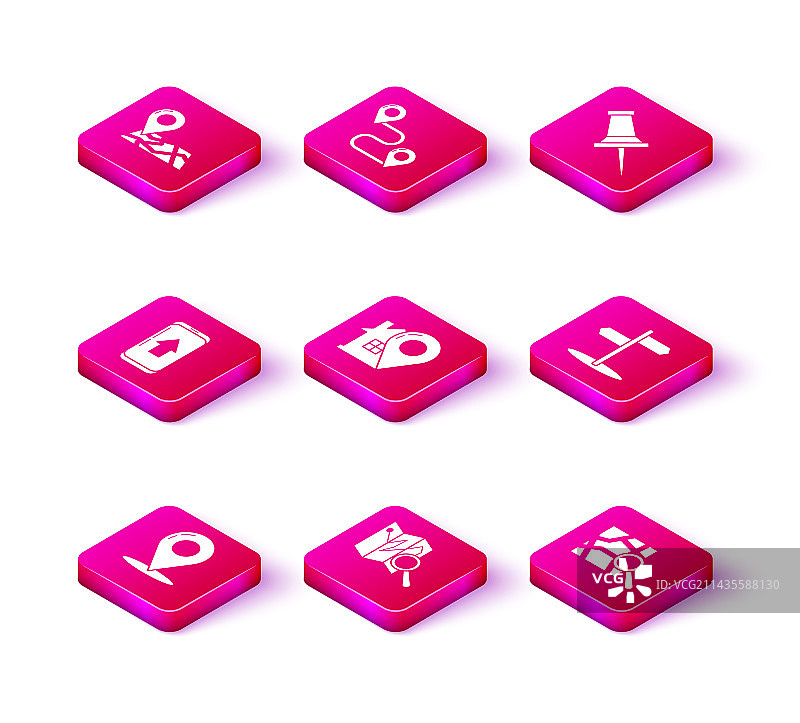 带位置标记的折叠地图图钉合集图片素材