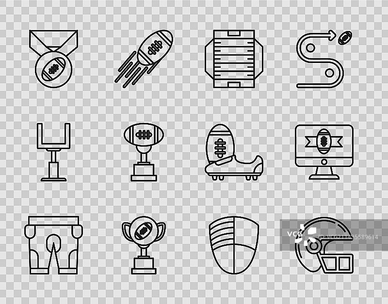 美式橄榄球短裤头盔场地线条图标图片素材