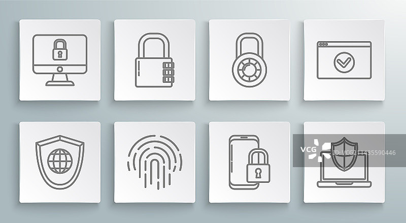 带世界地球指纹的线条盾牌图片素材